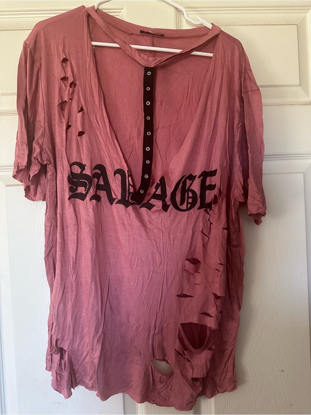 Savage Graphic Distressed Pink Top 2XL